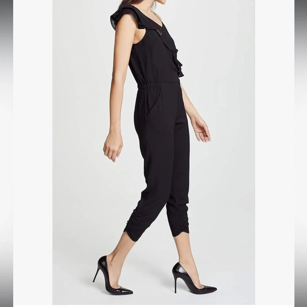 Parker Addison Black Spaghetti Strap Cropped‎ Jumpsuit Romper Women's Size 12 - Picture 5 of 15